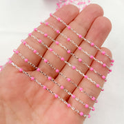 Sterling Silver Pink Color Enamel Chain